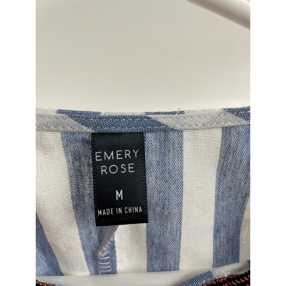 Emery Rose Dress Women's Size M Blue White Striped Midi Bohemian Tassel Necktie - Picture 8 of 9